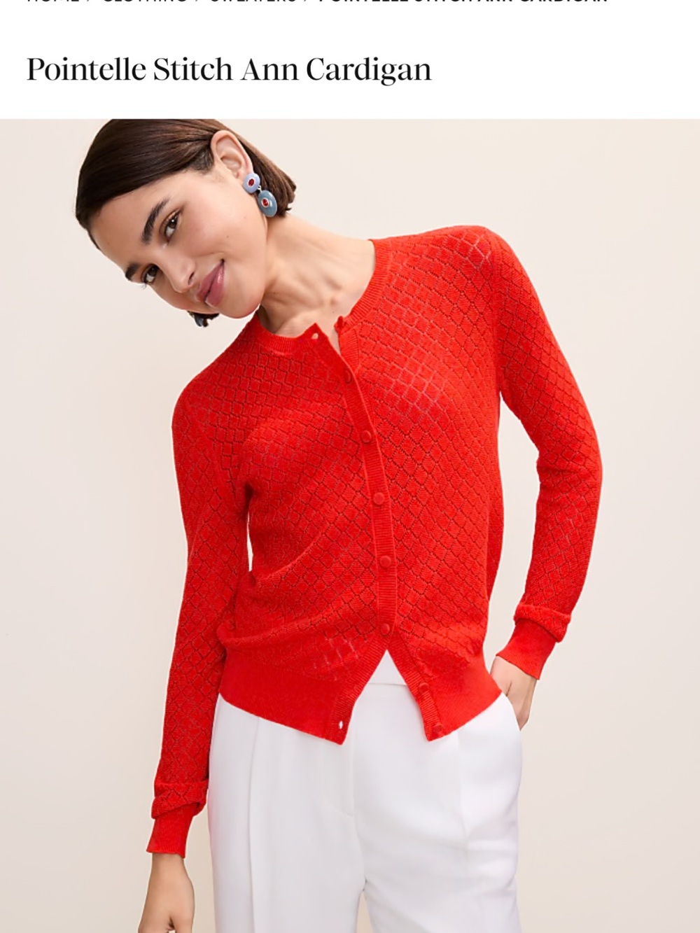 NWT Ann Taylor tomato 🍅 red Pointelle stitch Button-Front Knit Ann Cardigan